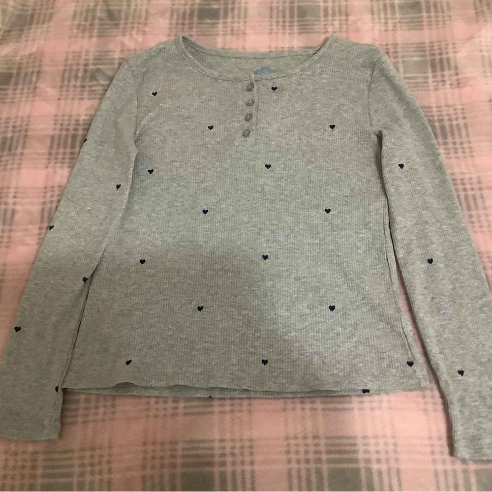 Gray With Blue Hearts Long Sleeve Girls